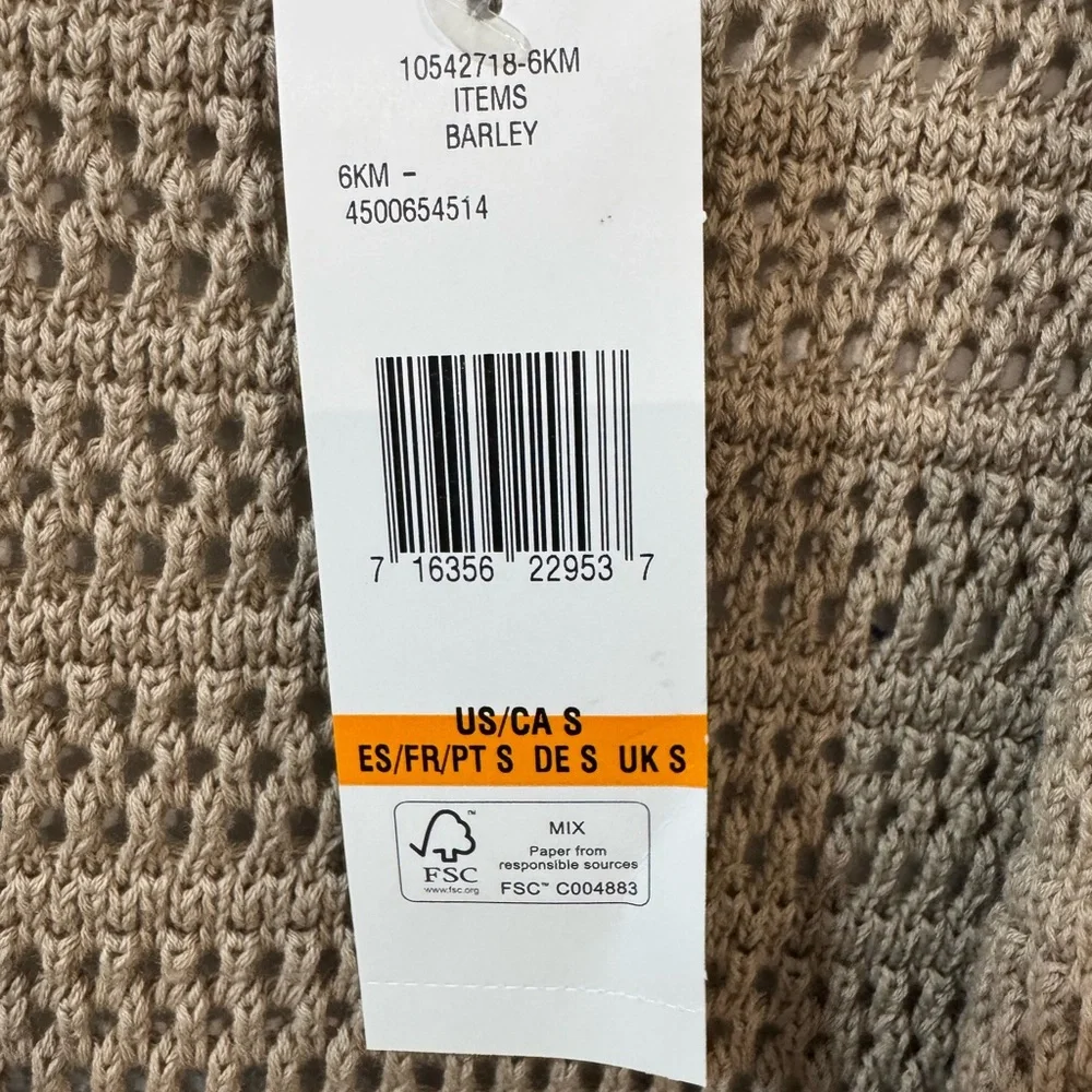 Jones New York Crochet Open-Front Short Sleeve Cardigan - Taupe